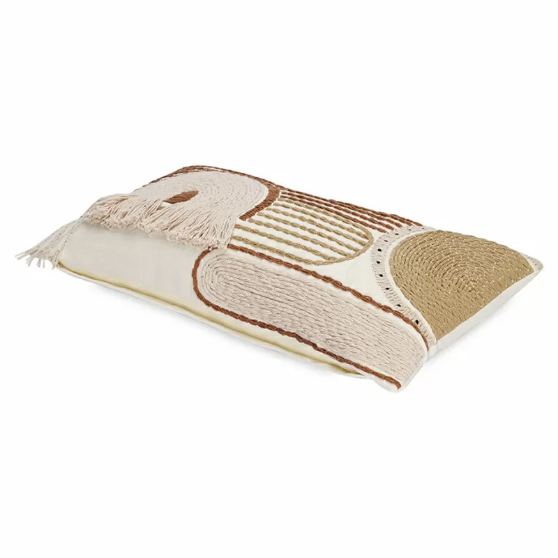 Чехол на подушку с вышивкой в виде геометрических узоров Beige Calista Rect