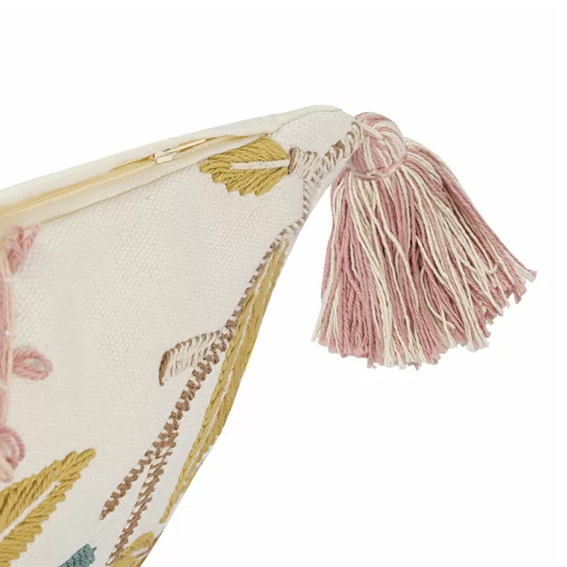 Чехол на подушку с кисточками и вышивкой птиц Ethnic mix Birds Rect