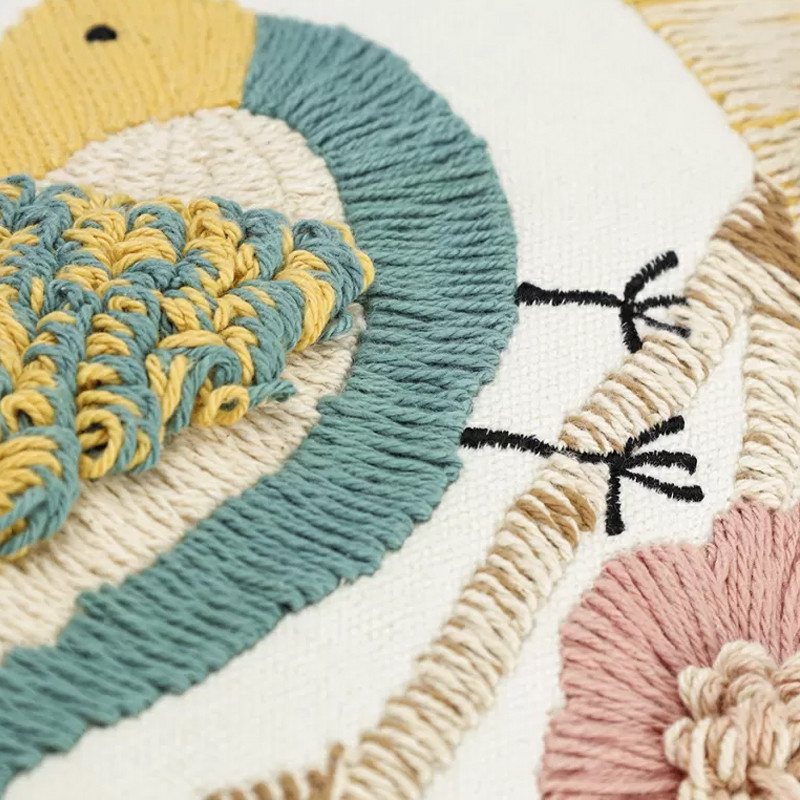 Чехол на подушку с кисточками и вышивкой птиц Ethnic mix Birds Rect