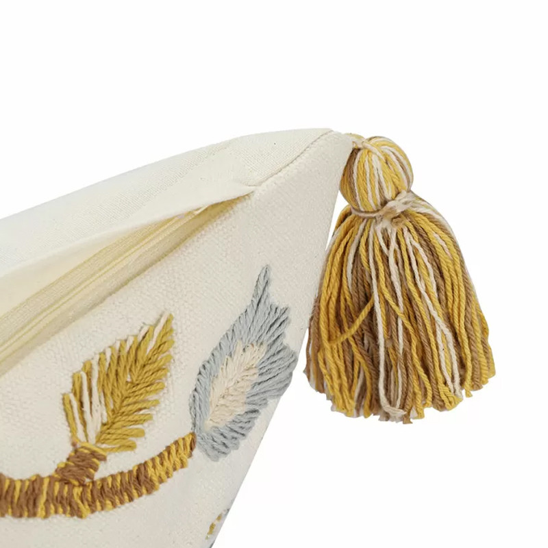 Чехол на подушку с кисточками и вышивкой птиц Ethnic mix Birds Square