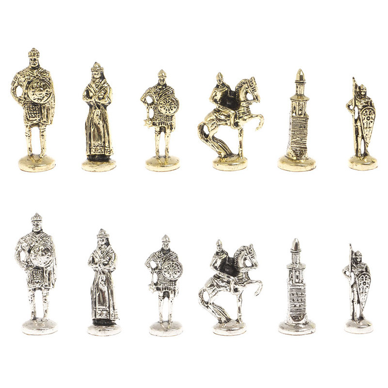 Шахматы в ларце из натуральных камней Долерит Малахит Мрамор Decorative Thematic Chess Русь