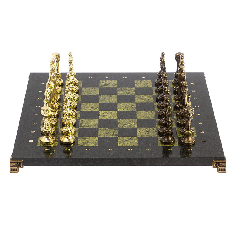 Шахматы Ренессанс из бронзы с доской из натурального камня Змеевик Decorative Thematic Chess
