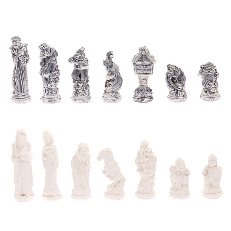 Шахматы Русские сказки с доской из натурального камня Змеевик Decorative Thematic Chess