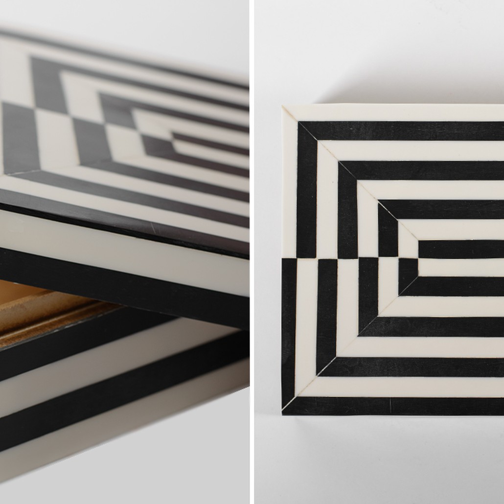 Шкатулка Black White Stripes Bone Inlay