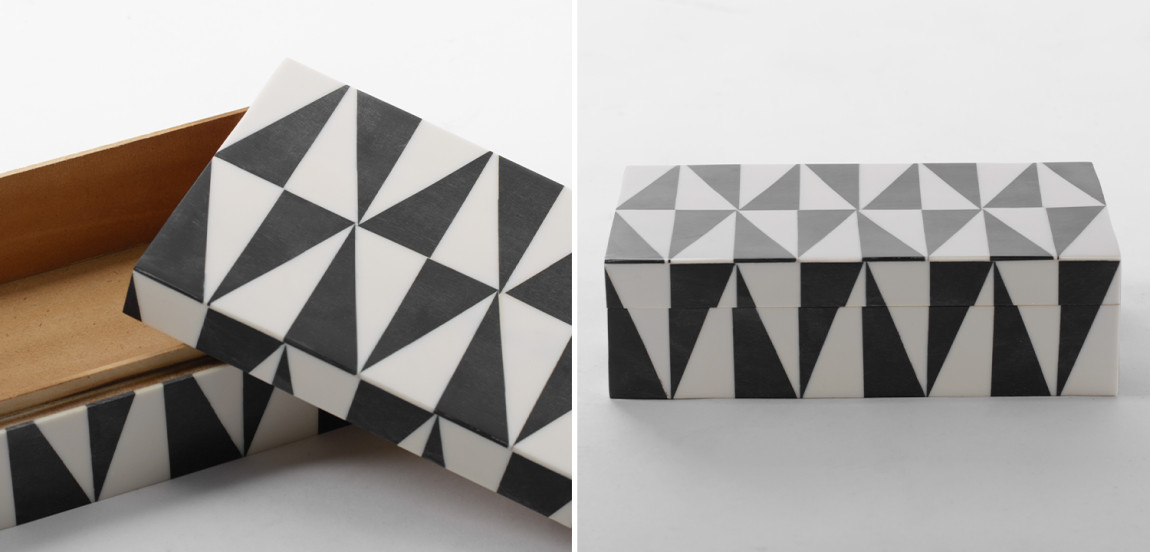 Шкатулка Black White Triangles Bone Inlay