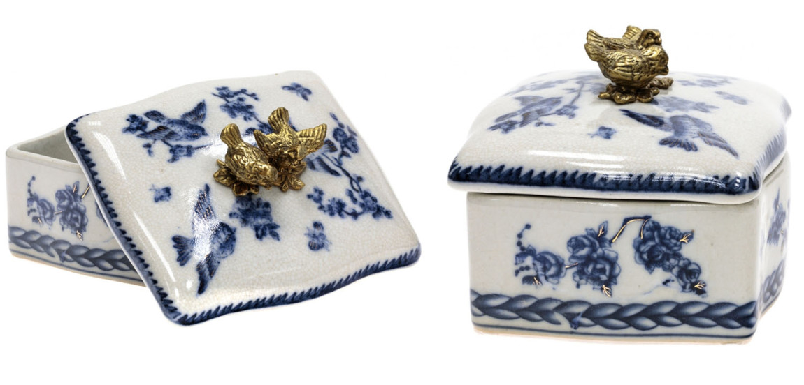 Шкатулка Blue Flowers and Bronze Birds