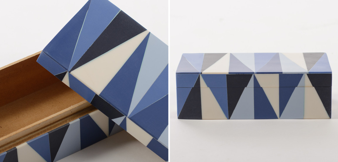 Шкатулка Blue White Triangles Bone Inlay Box