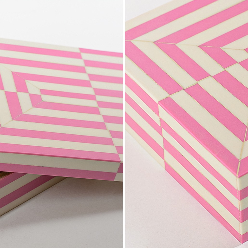 Шкатулка Pink White Stripes Bone Inlay Box