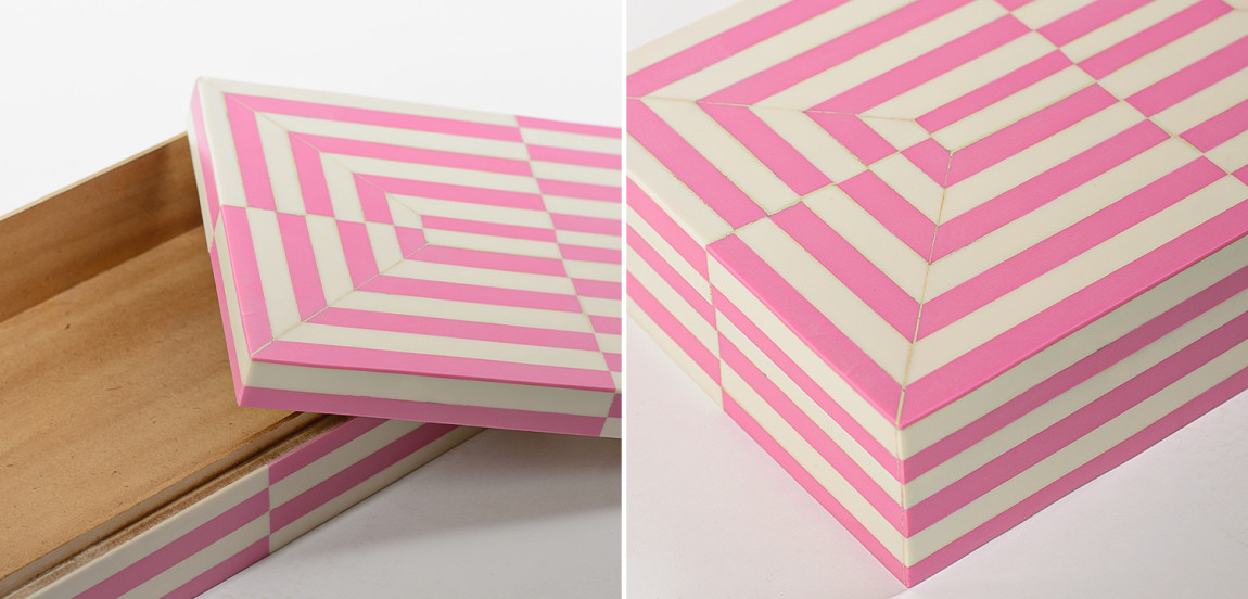 Шкатулка Pink White Stripes Bone Inlay Box