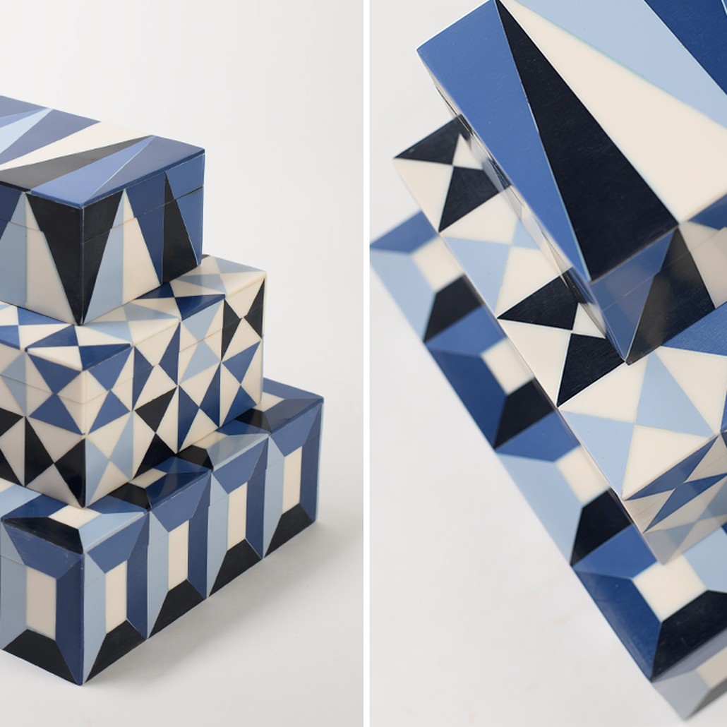 Шкатулка Small Triangles Blue Bone Inlay Box