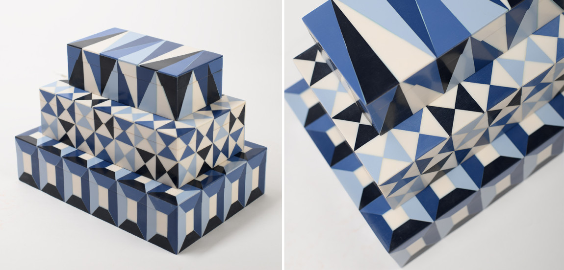 Шкатулка Small Triangles Blue Bone Inlay Box