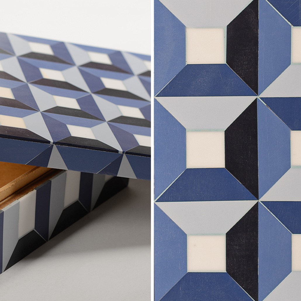 Шкатулка Squares Blue Bone Inlay Box