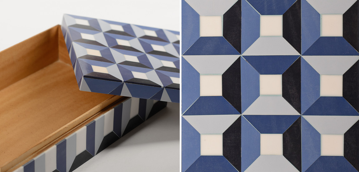 Шкатулка Squares Blue Bone Inlay Box