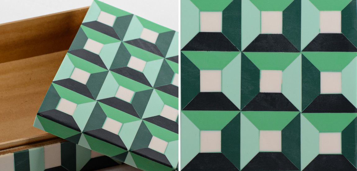 Шкатулка Squares Green Bone Inlay Box