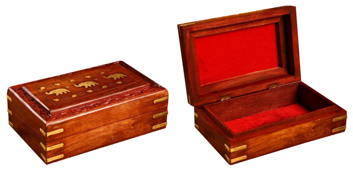 Шкатулка Three Elephants Indian Inlay Box
