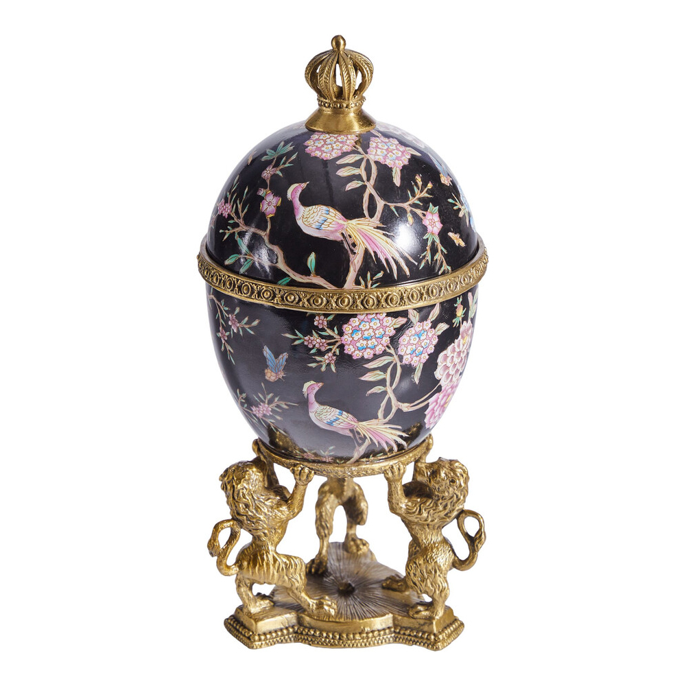 Шкатулка в форме яйца на величественных львах из фарфора с бронзовыми элементами Eden Garden