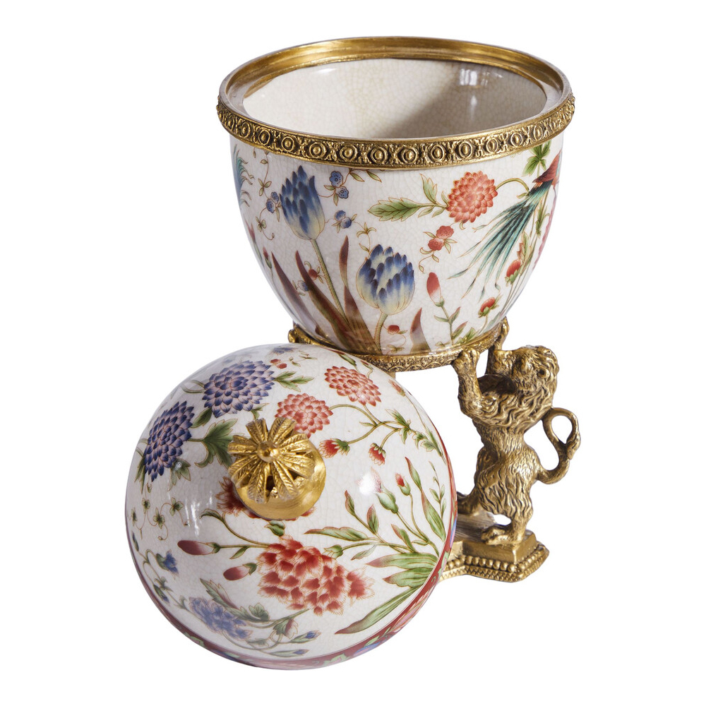 Шкатулка в форме яйца на величественных львах из фарфора с бронзовыми элементами Eden Garden