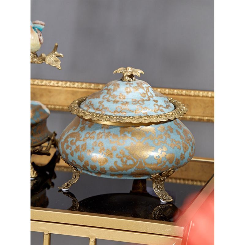 Шкатулка голубого цвета с золотым растительным узором Eden Garden