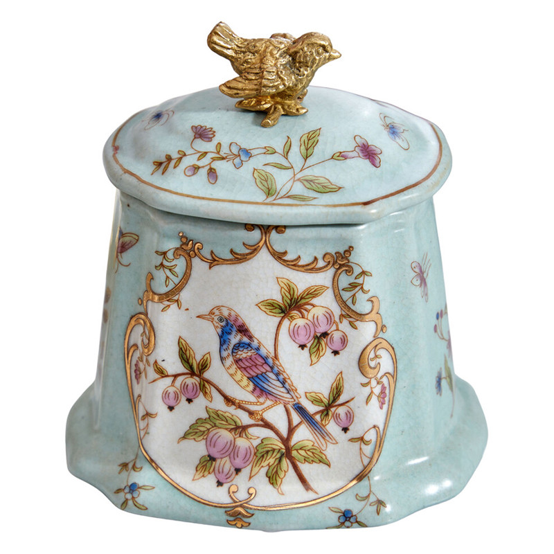 Шкатулка голубого цвета с рисунком и состаренным эффектом Eden Garden