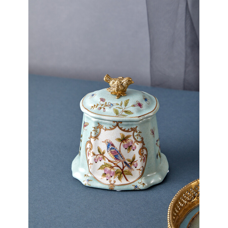 Шкатулка голубого цвета с рисунком и состаренным эффектом Eden Garden