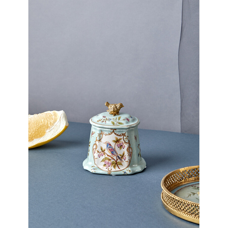 Шкатулка голубого цвета с рисунком и состаренным эффектом Eden Garden