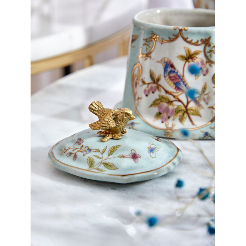 Шкатулка голубого цвета с рисунком и состаренным эффектом Eden Garden