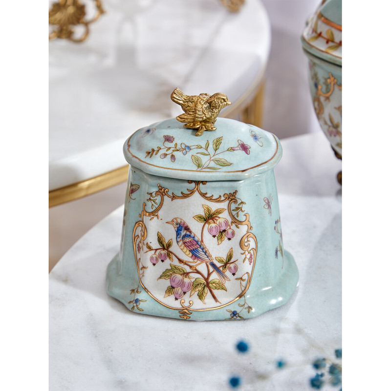 Шкатулка голубого цвета с рисунком и состаренным эффектом Eden Garden