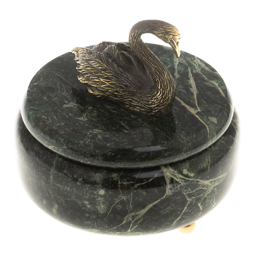Шкатулка из натурального камня змеевик с фигуркой лебедя Stone Casket