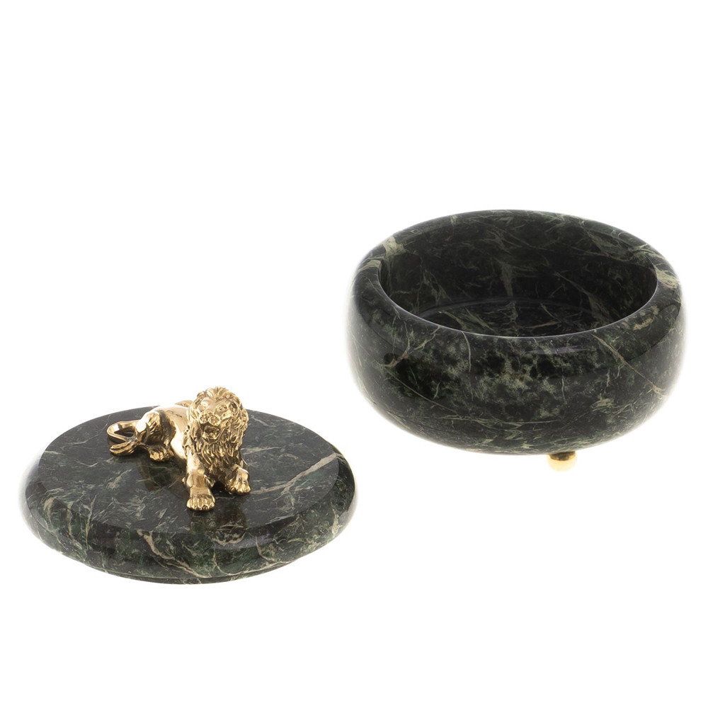 Шкатулка из натурального камня змеевик с фигуркой льва Stone Casket