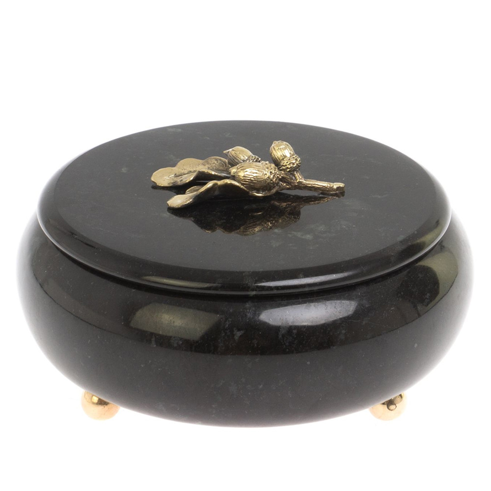 Шкатулка круглая из натурального камня змеевик Stone Casket