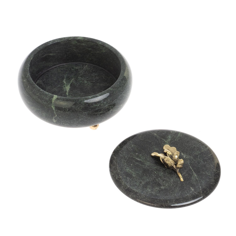 Шкатулка круглая из натурального камня змеевик Stone Casket