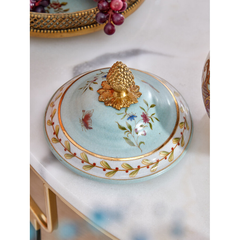 Шкатулка с крышкой из голубого фарфора с риунком птиц и цветов Blue Garden