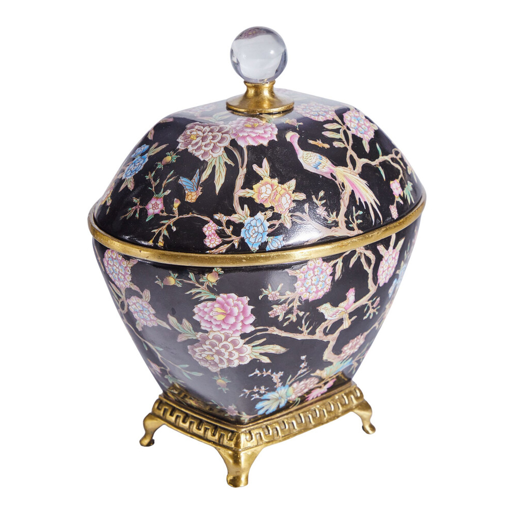 Шкатулка черного цвета с цветочной росписью Eden Garden