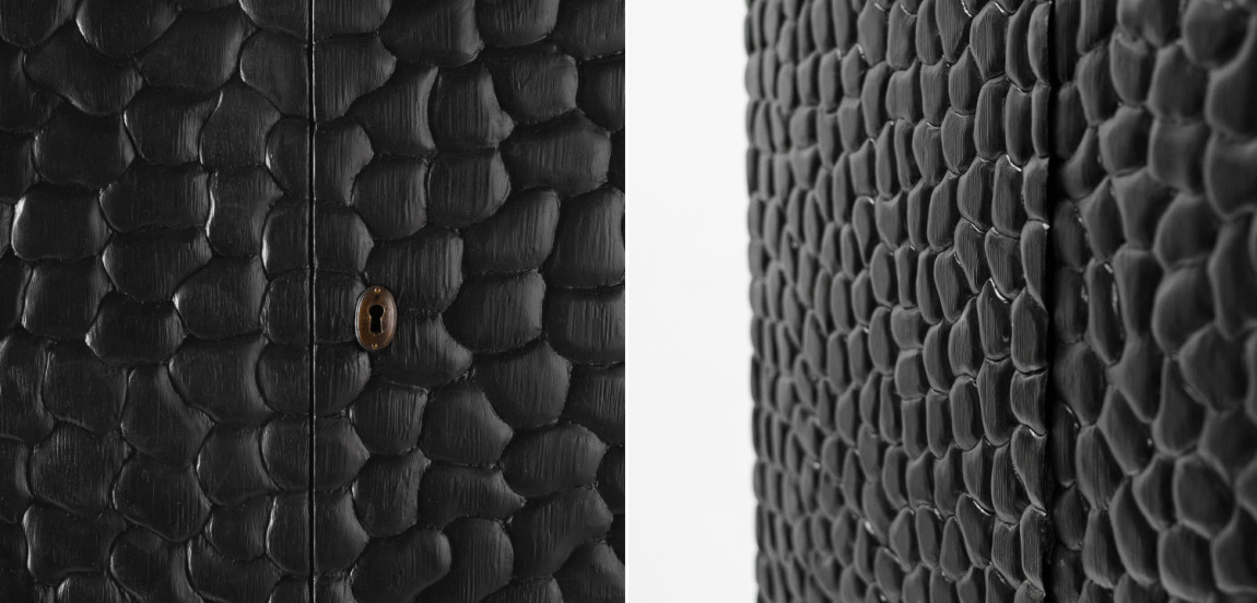 Шкаф Black Pebble Wood Carved Cabinet