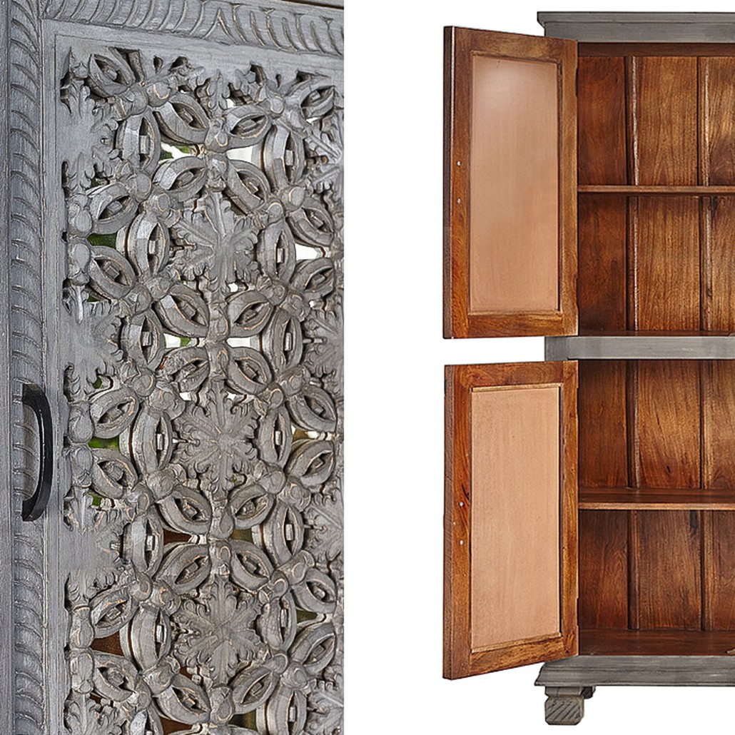 Шкаф Indian Antique White Furniture Cupboard Advik серый