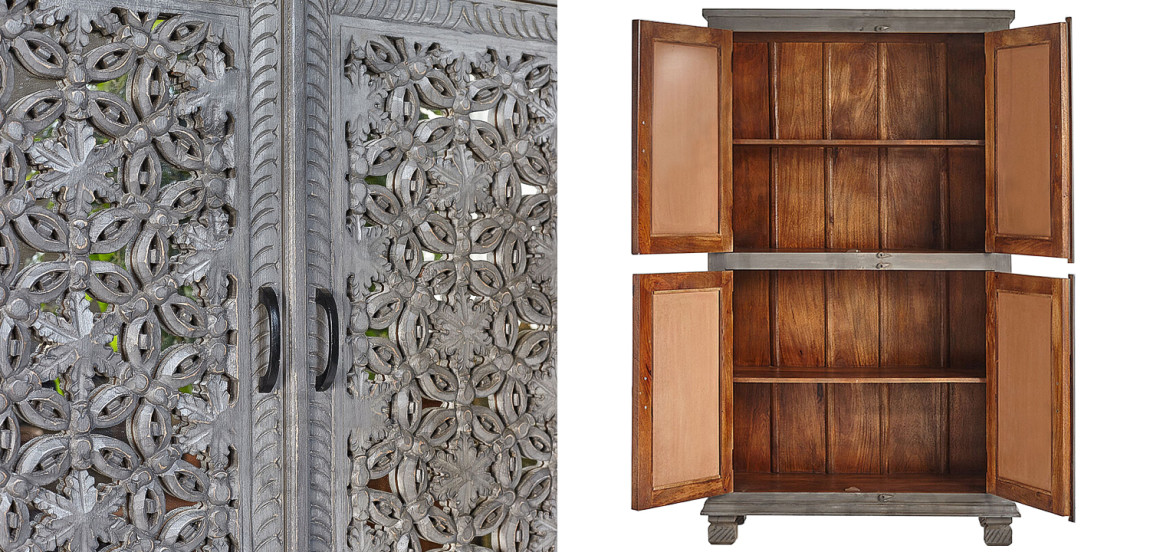 Шкаф Indian Antique White Furniture Cupboard Advik серый