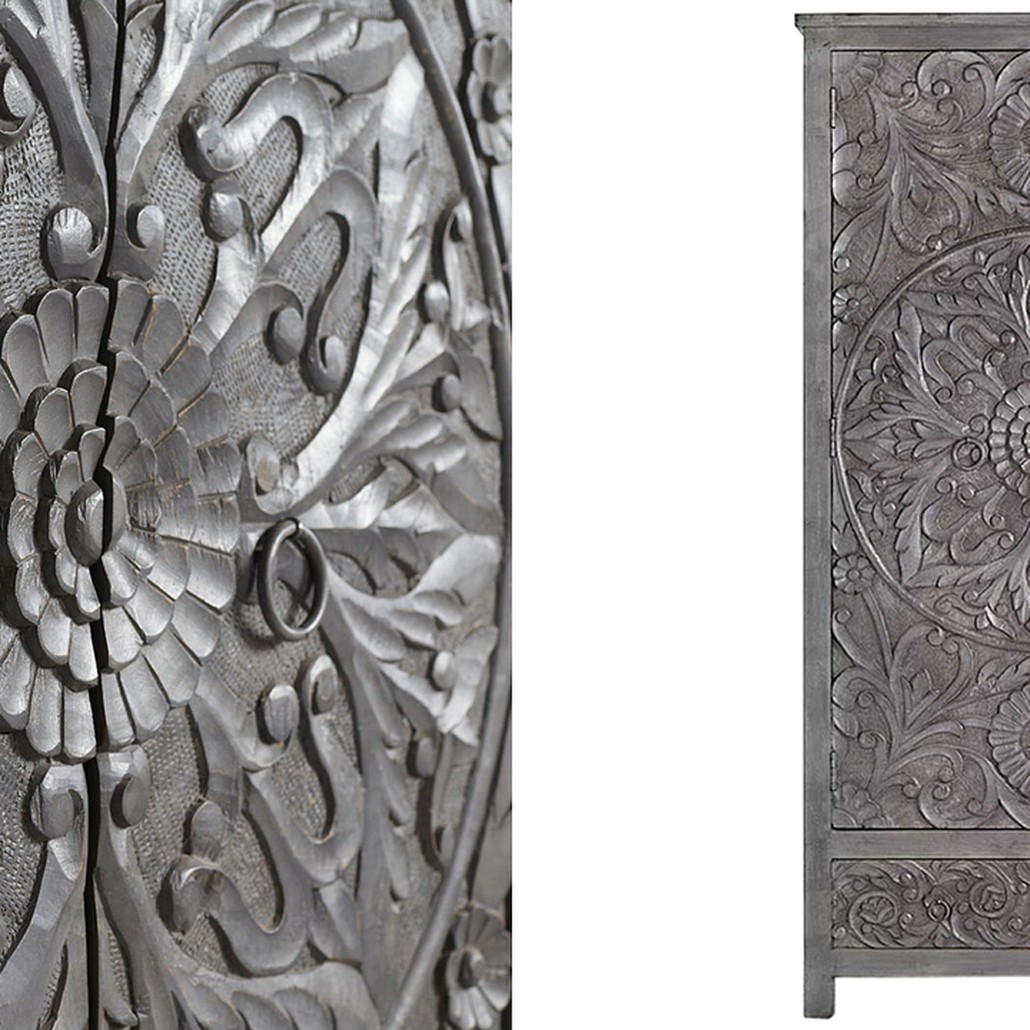 Шкаф Indian Antique White Furniture Cupboard Devan серый