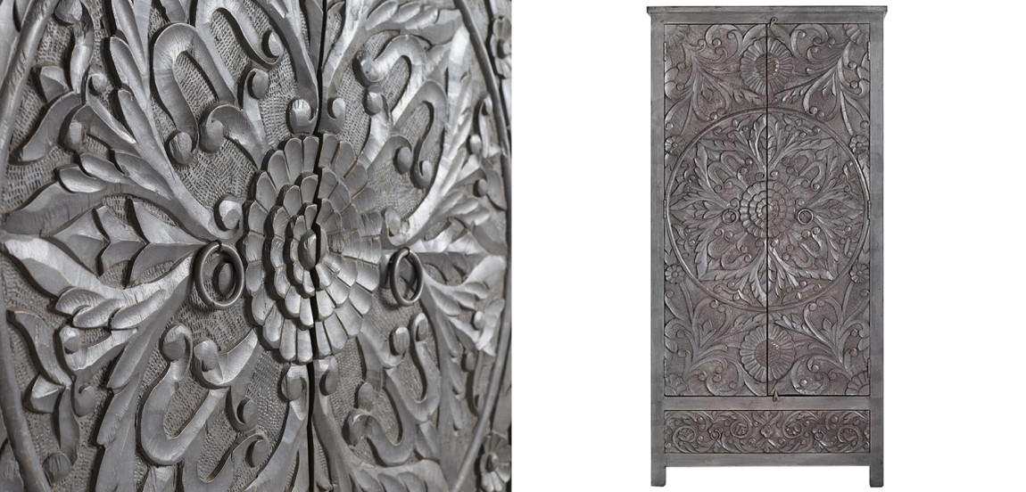 Шкаф Indian Antique White Furniture Cupboard Devan серый