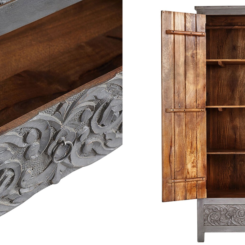 Шкаф Indian Antique White Furniture Cupboard Devan серый