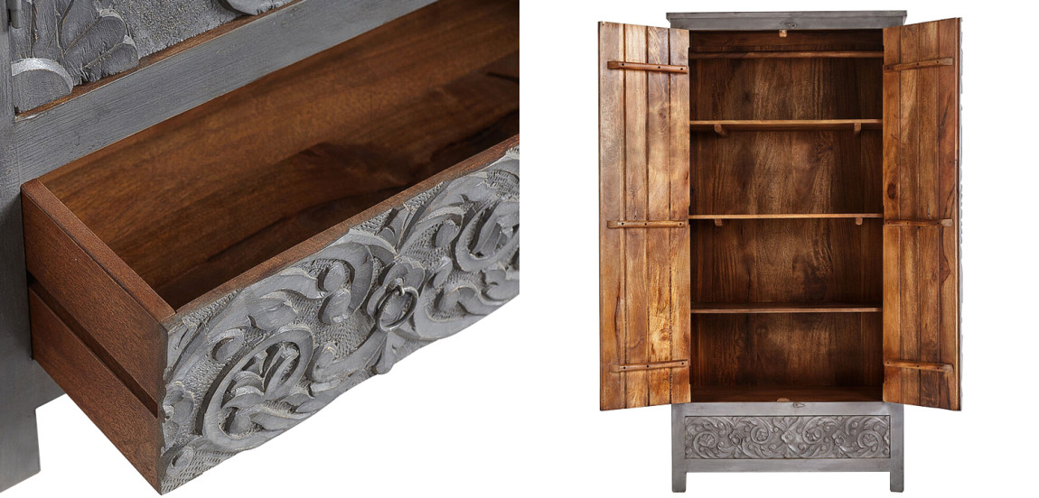 Шкаф Indian Antique White Furniture Cupboard Devan серый