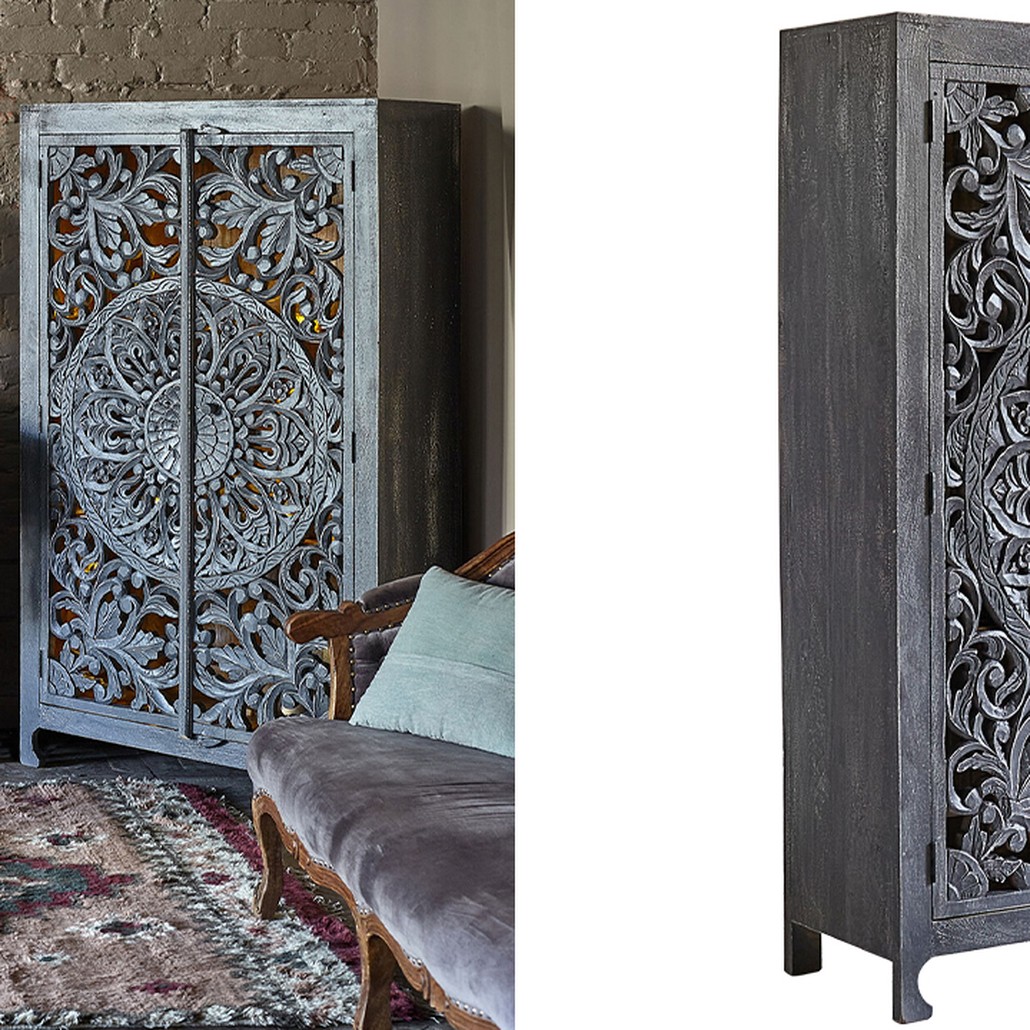 Шкаф Indian Antique White Furniture Cupboard Mistry серый