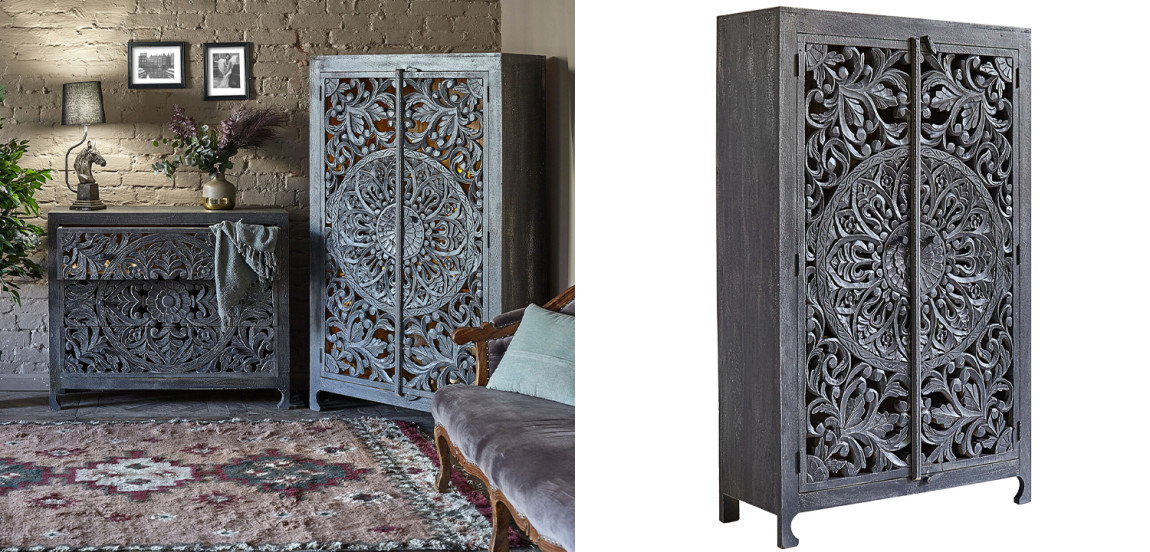 Шкаф Indian Antique White Furniture Cupboard Mistry серый