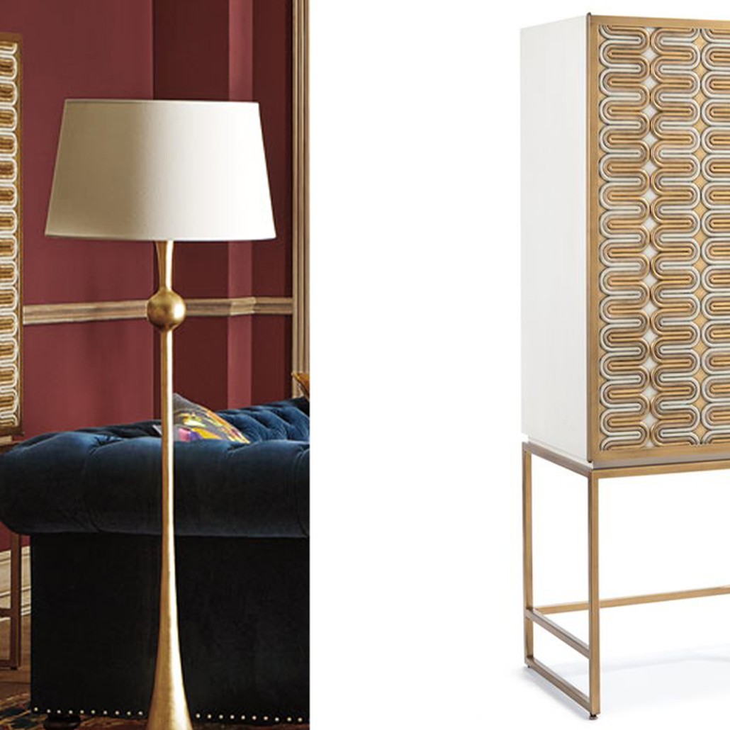 Шкаф Park Avenue Brass Wave Pattern Bar Cabinet