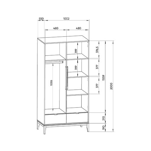 Шкаф двухстворчатый с фасадом из шпона дуба Fjord