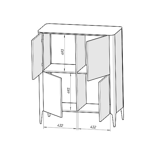 Шкаф низкий с 4-мя дверцами из массива дуба Type oak