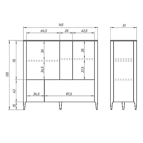 Шкаф с 3-мя дверцами и 2-мя ящиками Type высота 135 см