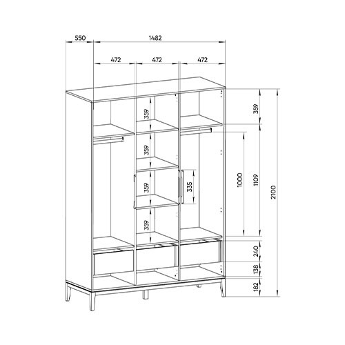 Шкаф трехстворчатый с фасадом из шпона дуба Fjord