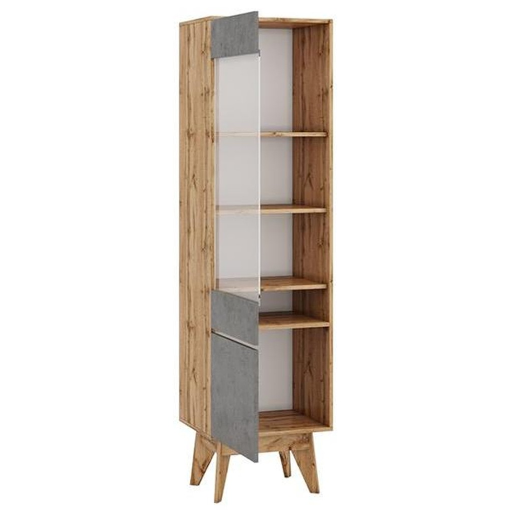 Шкаф-витрина с фасадом цвета серый бетон и стеклянной дверкой Grace of Furniture