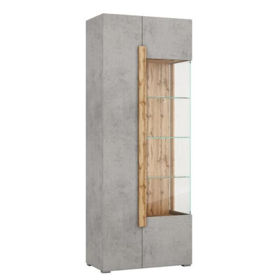 Шкаф-витрина с фасадом цвета серый бетон и стеклянными дверками Grace of Furniture