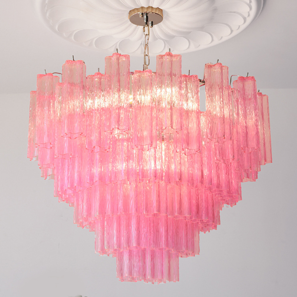 Элитная Люстра Textured Glass Pink Chandelier Ярко Розовое стекло
